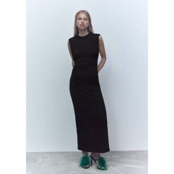 Zara Dresses & Skirts - Zara Womens Midi Dress Small S Black Sleeveless side slits 8190/409 NWT
